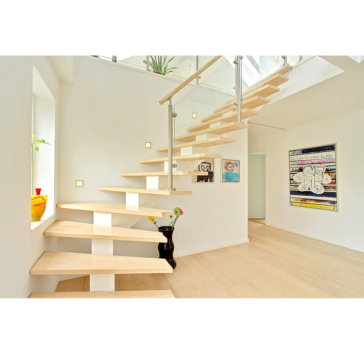 White stringer timber mono staircase modern style