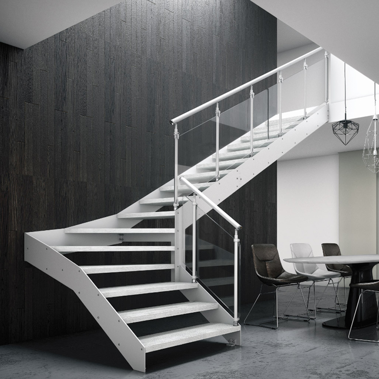 Double stringer steel wood staircase
