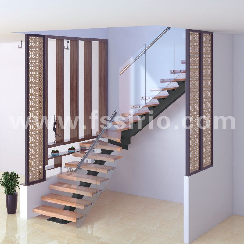 Black color mono stringer staircase L shaped