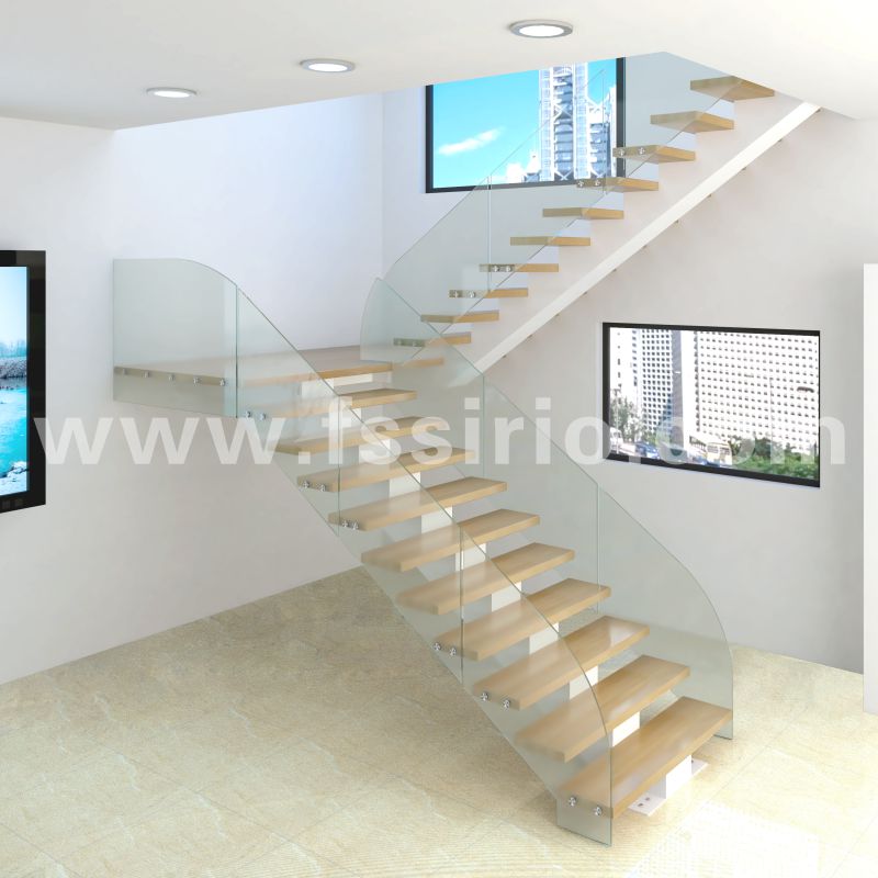 U shaped mono stringer staircase white color