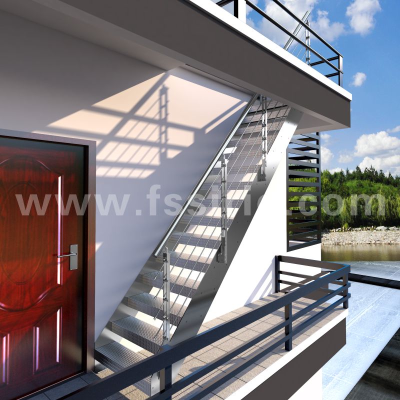 Outdoor double stringer anti-slip staircase