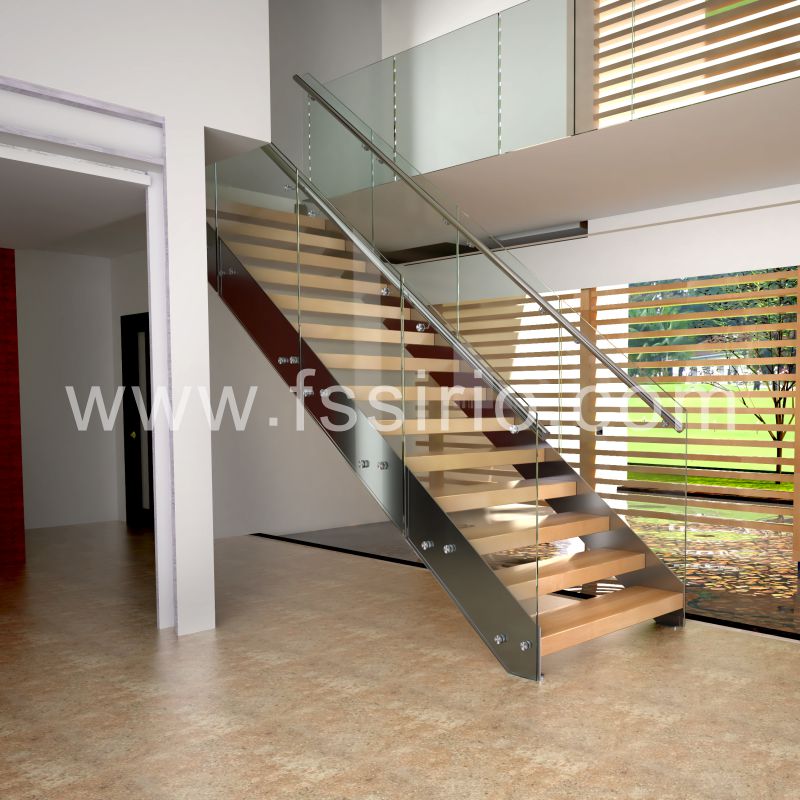 Double stringer timber wooden staircase modern style