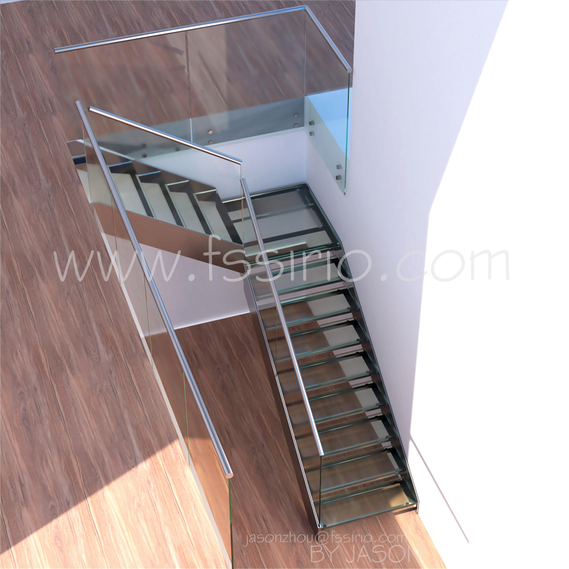 L shape double stringer tempered glass staircase hot sale
